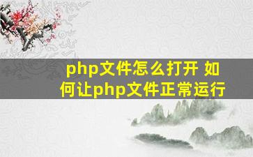 php文件怎么打开 如何让php文件正常运行