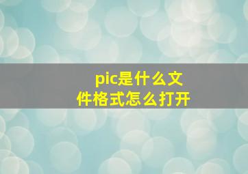 pic是什么文件格式怎么打开