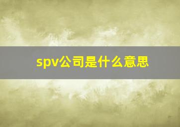 spv公司是什么意思