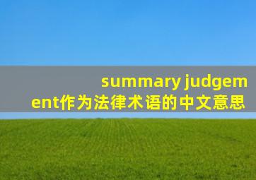 summary judgement作为法律术语的中文意思