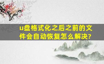 u盘格式化之后之前的文件会自动恢复怎么解决?