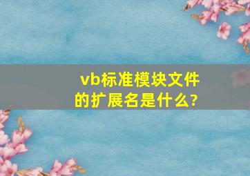 vb标准模块文件的扩展名是什么?