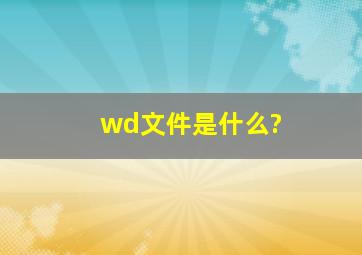 wd文件是什么?