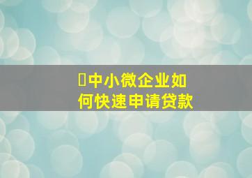 ​中小微企业如何快速申请贷款