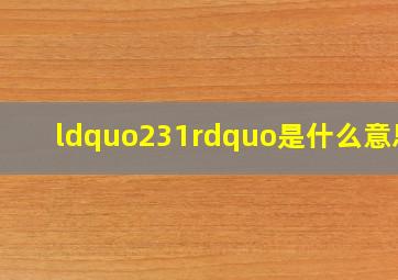 “231”是什么意思?