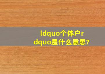 “个体户”是什么意思?