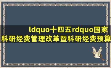 “十四五”国家科研经费管理改革暨科研经费预算编制、执行、监督...