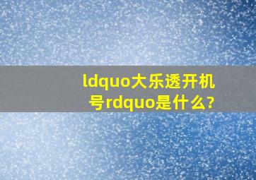 “大乐透开机号”是什么?