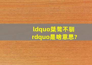 “桀骜不驯”是啥意思?