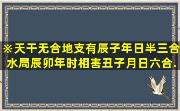 ※天干无合。地支有辰子年日半三合水局,辰卯年时相害,丑子月日六合,...