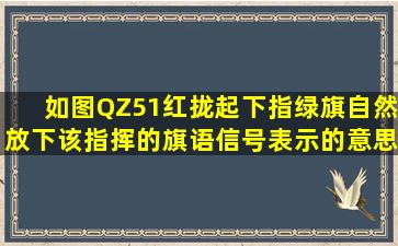 、如图QZ51红拢起下指,绿旗自然放下,该指挥的旗语信号表示的意思是 ...