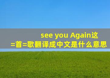《see you Again》这=首=歌翻译成中文是什么意思