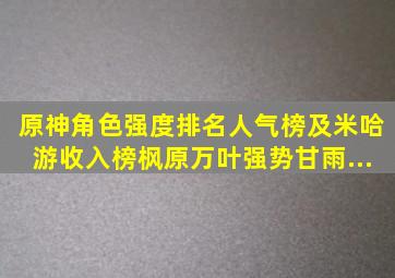 《原神》角色强度排名、人气榜及米哈游收入榜。枫原万叶强势,甘雨...