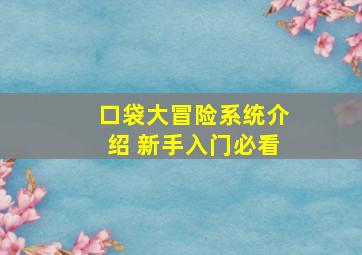 《口袋大冒险》系统介绍 新手入门必看