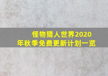 《怪物猎人世界》2020年秋季免费更新计划一览