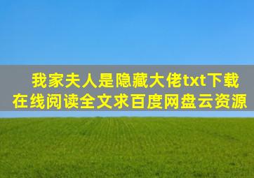 《我家夫人是隐藏大佬》txt下载在线阅读全文,求百度网盘云资源