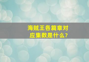 《海贼王》各篇章对应集数是什么?