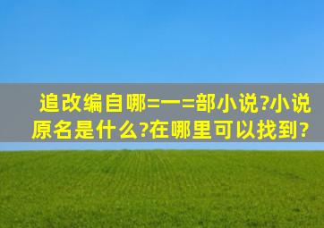 《追》改编自哪=一=部小说?小说原名是什么?在哪里可以找到?