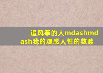 《追风筝的人》——我的观感。人性的救赎