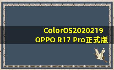 【ColorOS】2020219 OPPO R17 Pro正式版系统更新【coloros吧】