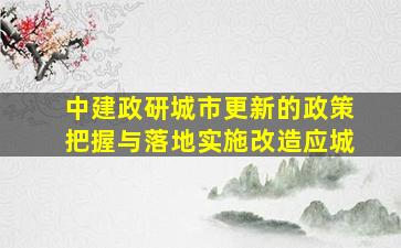 【中建政研】城市更新的政策把握与落地实施改造应城