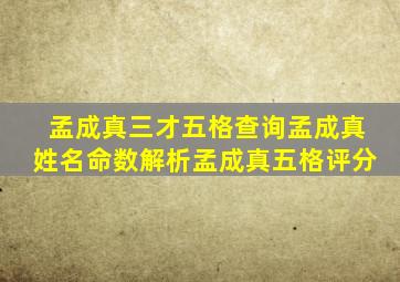 【孟成真】三才五格查询孟成真姓名命数解析孟成真五格评分