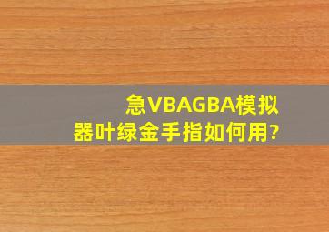 【急】VBA(GBA模拟器)叶绿金手指如何用?