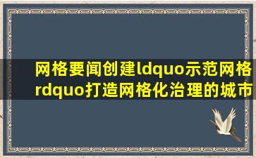 【网格要闻】创建“示范网格”打造网格化治理的城市生活标杆...