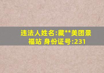 【违法人姓名】:藏**(美团景福站) 【身份证号】:231 