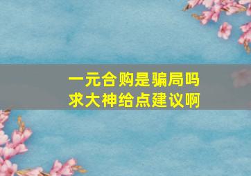 一元合购是骗局吗(求大神给点建议啊