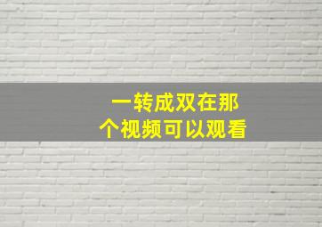 一转成双在那个视频可以观看