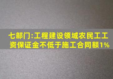 七部门:工程建设领域农民工工资保证金不低于施工合同额1% 