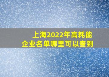 上海2022年高耗能企业名单哪里可以查到