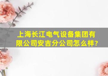 上海长江电气设备集团有限公司安吉分公司怎么样?