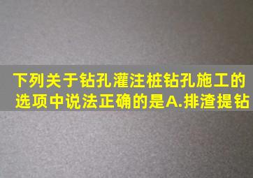 下列关于钻孔灌注桩钻孔施工的选项中说法正确的是。A.排渣、提钻