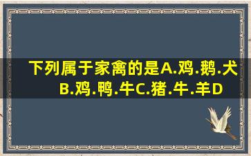 下列属于家禽的是( ) A.鸡.鹅.犬B.鸡.鸭.牛C.猪.牛.羊D.鸡.鸭.鹅...