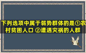 下列选项中属于弱势群体的是①农村贫困人口 ②遭遇灾祸的人群 ③...