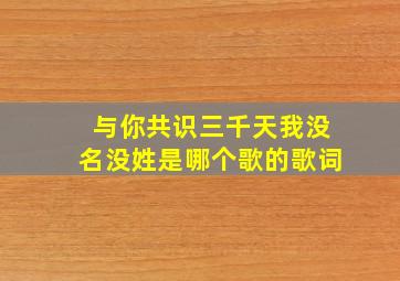 与你共识三千天我没名没姓是哪个歌的歌词