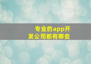 专业的app开发公司都有哪些