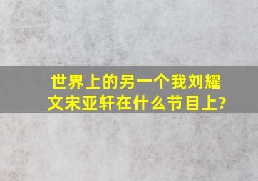 世界上的另一个我刘耀文宋亚轩在什么节目上?