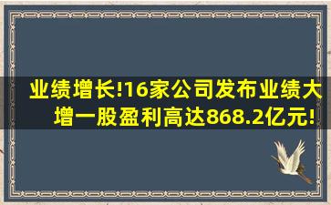 业绩增长!16家公司发布业绩大增,一股盈利高达868.2亿元!