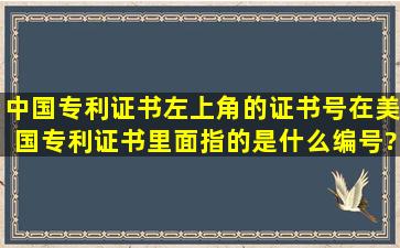 中国专利证书左上角的证书号在美国专利证书里面指的是什么编号?