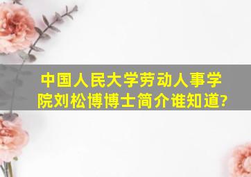 中国人民大学劳动人事学院刘松博博士简介谁知道?