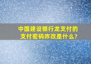 中国建设银行龙支付的支付密码咋改,是什么?