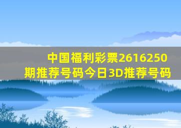 中国福利彩票2616250期推荐号码今日3D推荐号码