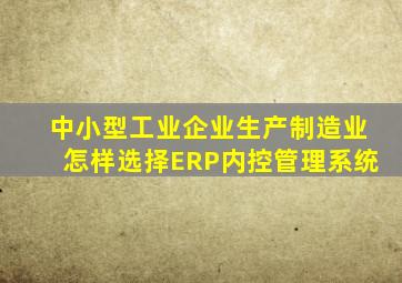 中小型工业企业、生产制造业怎样选择(ERP内控)管理系统