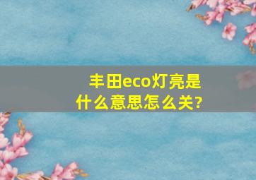 丰田eco灯亮是什么意思怎么关?