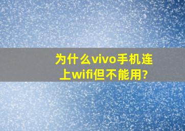 为什么vivo手机连上wifi但不能用?