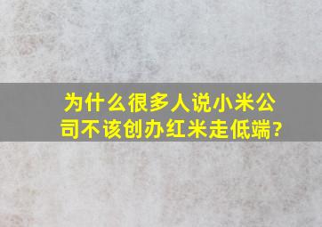 为什么很多人说小米公司不该创办红米走低端?