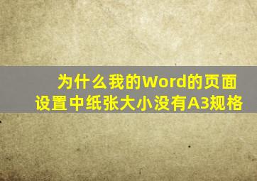 为什么我的Word的页面设置中纸张大小没有A3规格